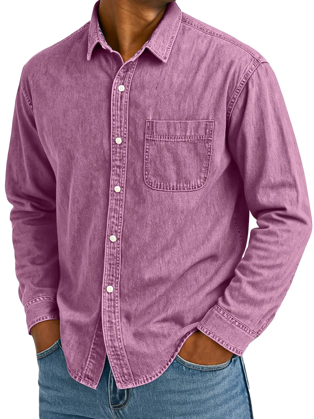 Comfort Fit Long Sleeve Camp Collar Pocket Shirt