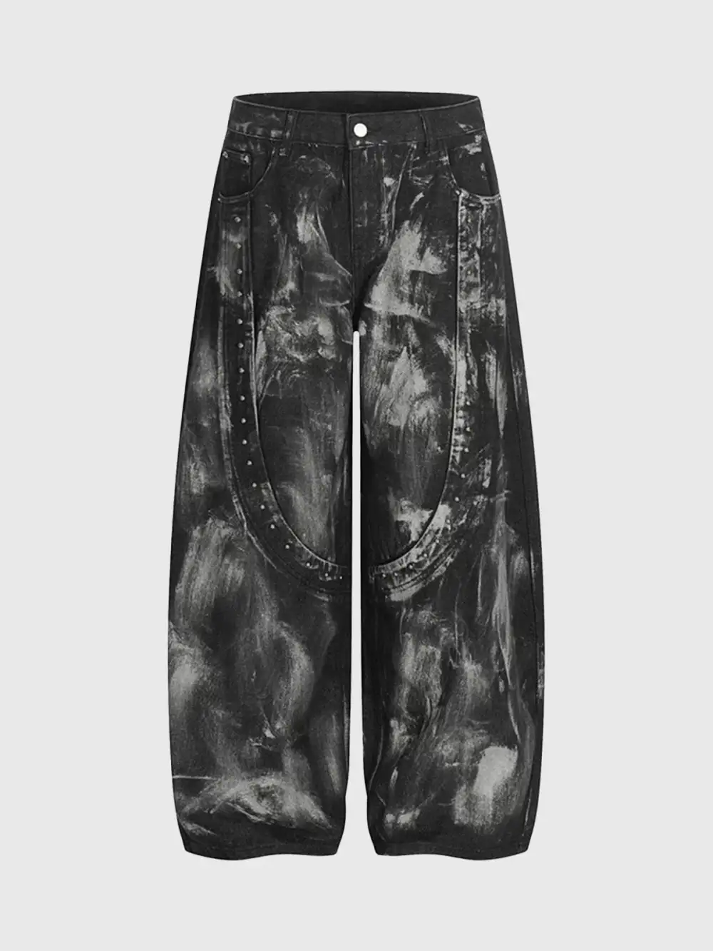 Curved-Cut Graphic Printed Pants