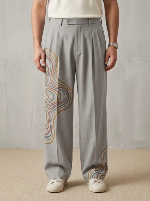 Men's Abstract Wave Pattern Printed Wide Leg Pants