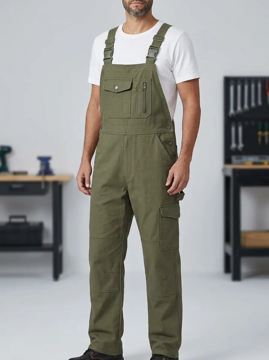 Multi-Pocket Cargo Workwear Canvas-Style Men's Workwear Bib Overalls