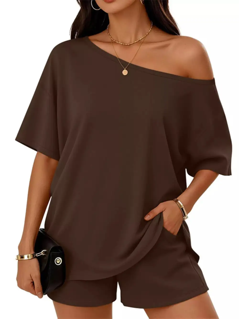 Boat Neck Tee and Shorts Set