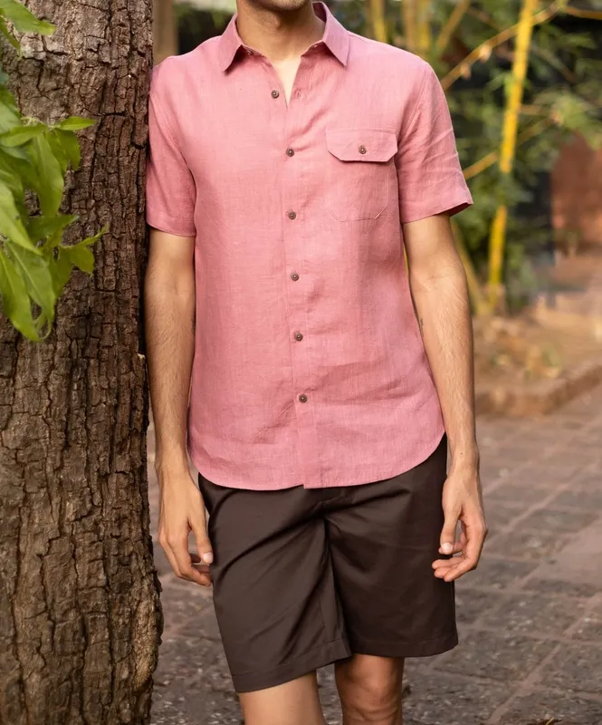 Dusty Pink Short Sleeve Linen Shirt