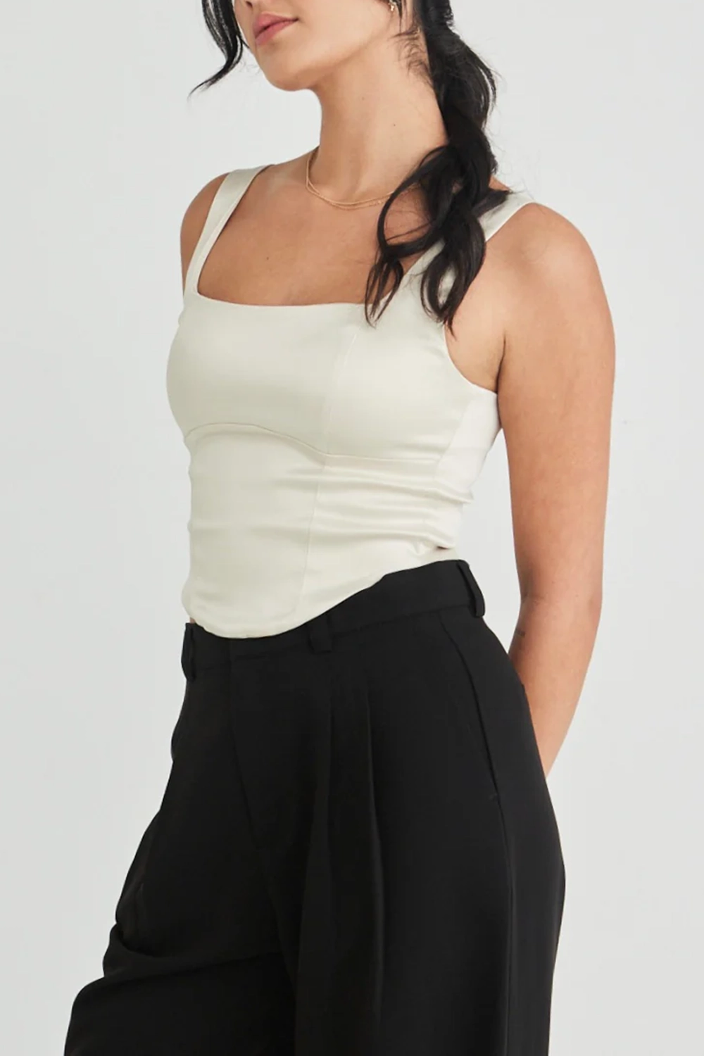 Ivory Asymmetric Crop Tank Top