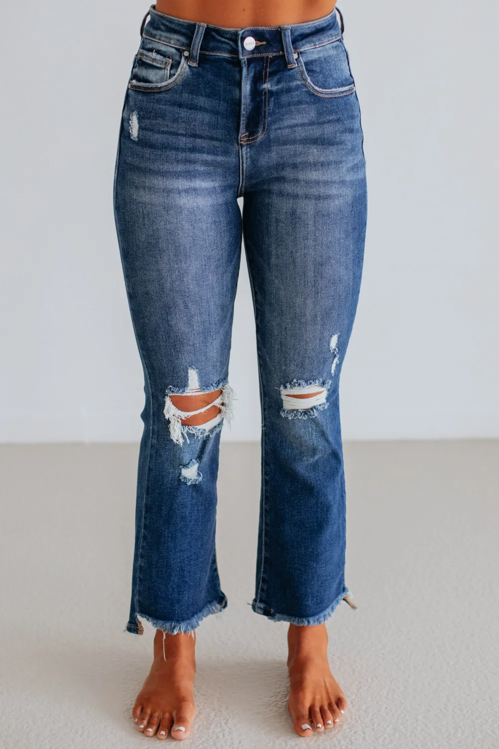 Women's Straight Leg Flared Leg Raw Hem Jeans