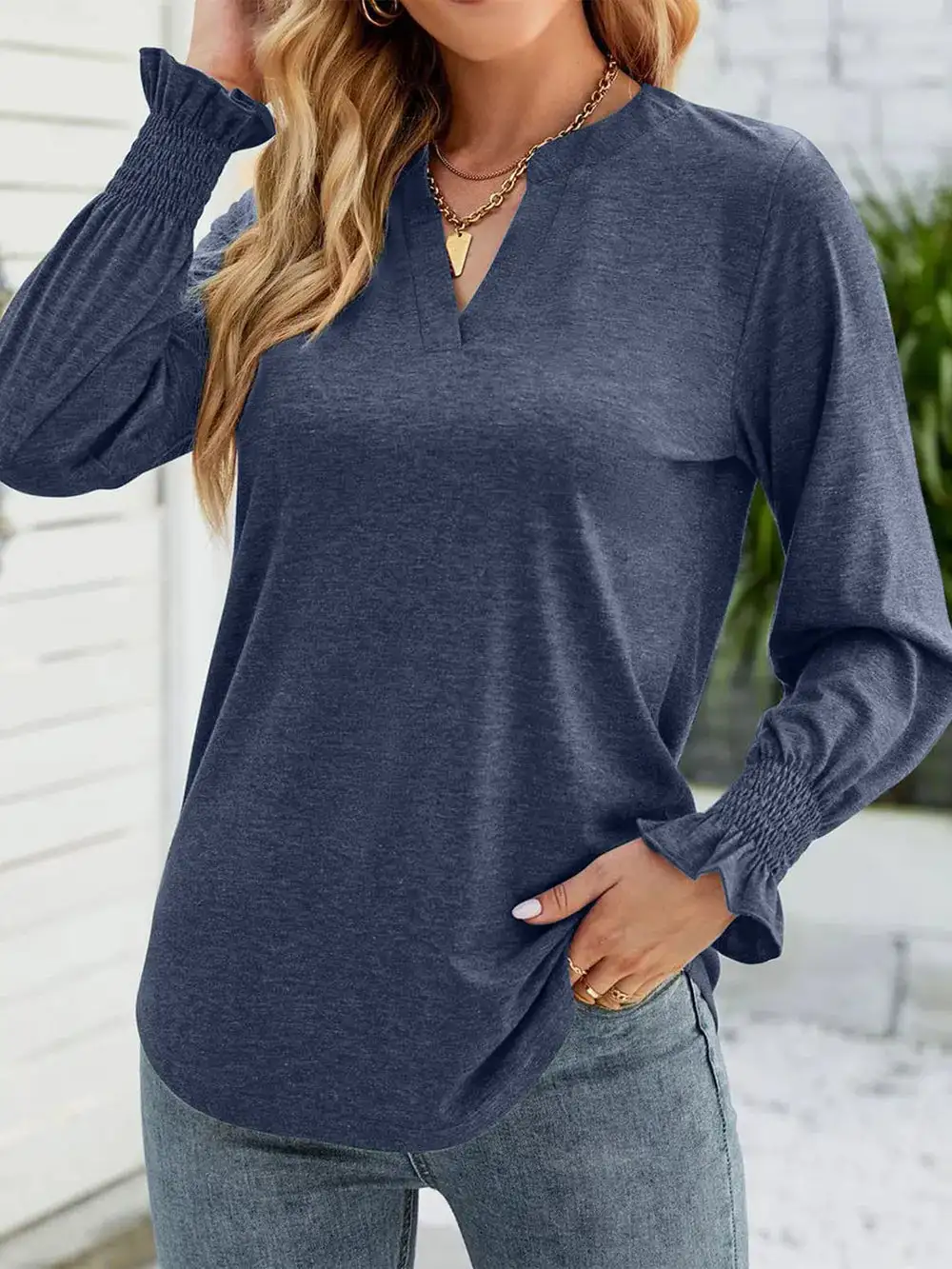 Notched Long Sleeve T-Shirt