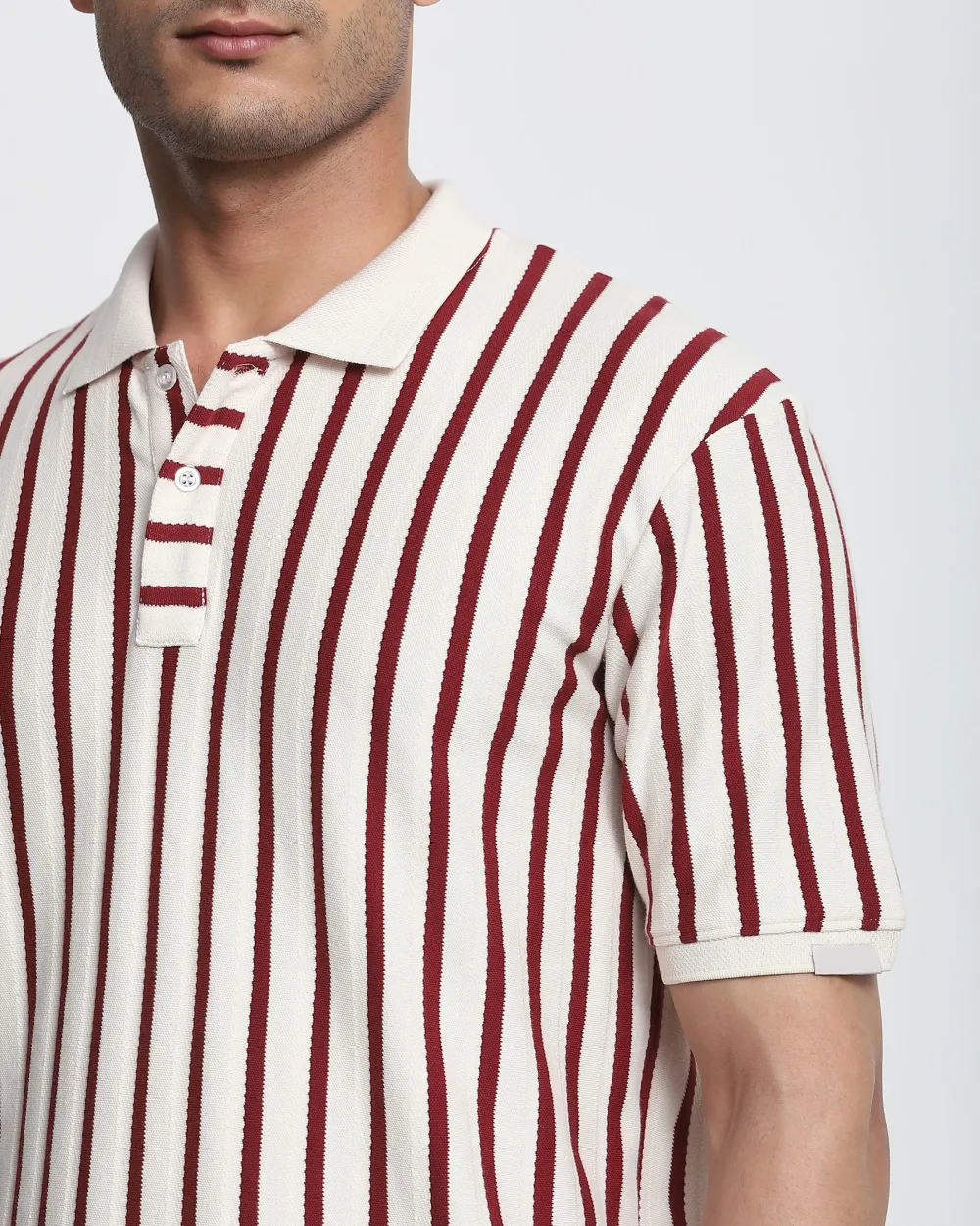 Maroon Striped Textured  Polo Shirt