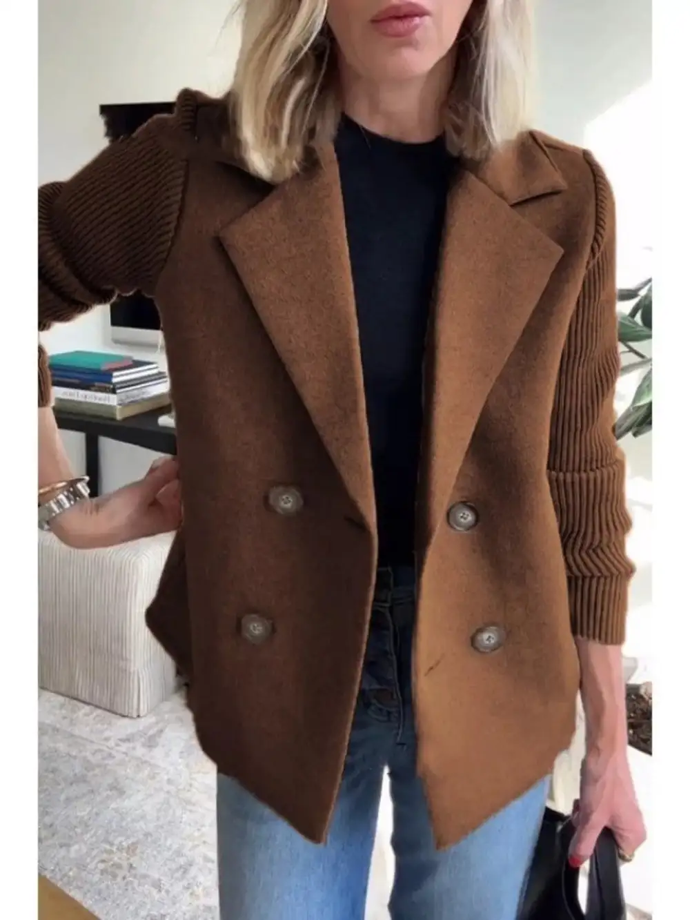 Double-Breasted Knit Blazer