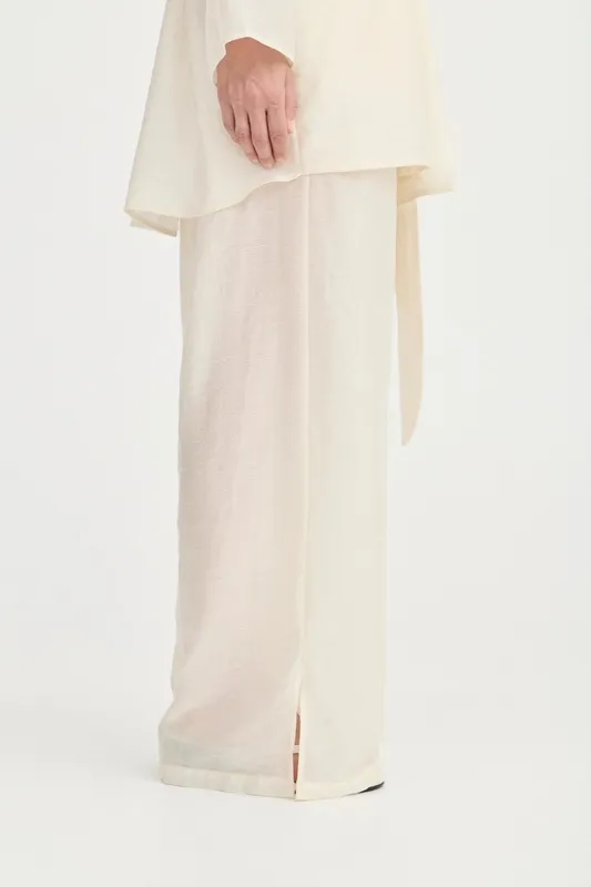 Ivory Leaf Print Straight-Leg Pants