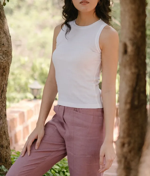 Soft White Ribbed Tank Top