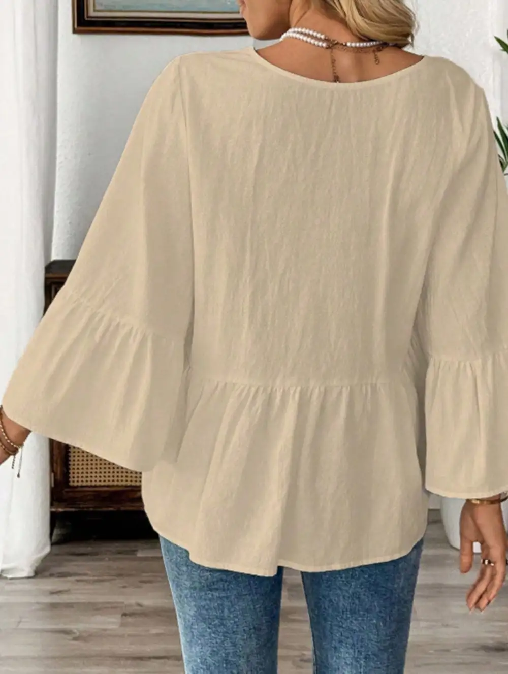 V-Neck Ruffle Sleeve Cotton Top