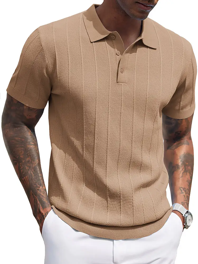 Ribbed Textured Knit Polo Shirt