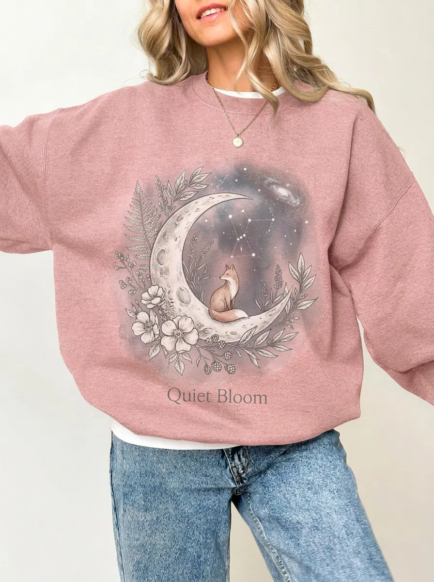 Women's Celestial Fox Floral Moon Graphic Sweatshirt
