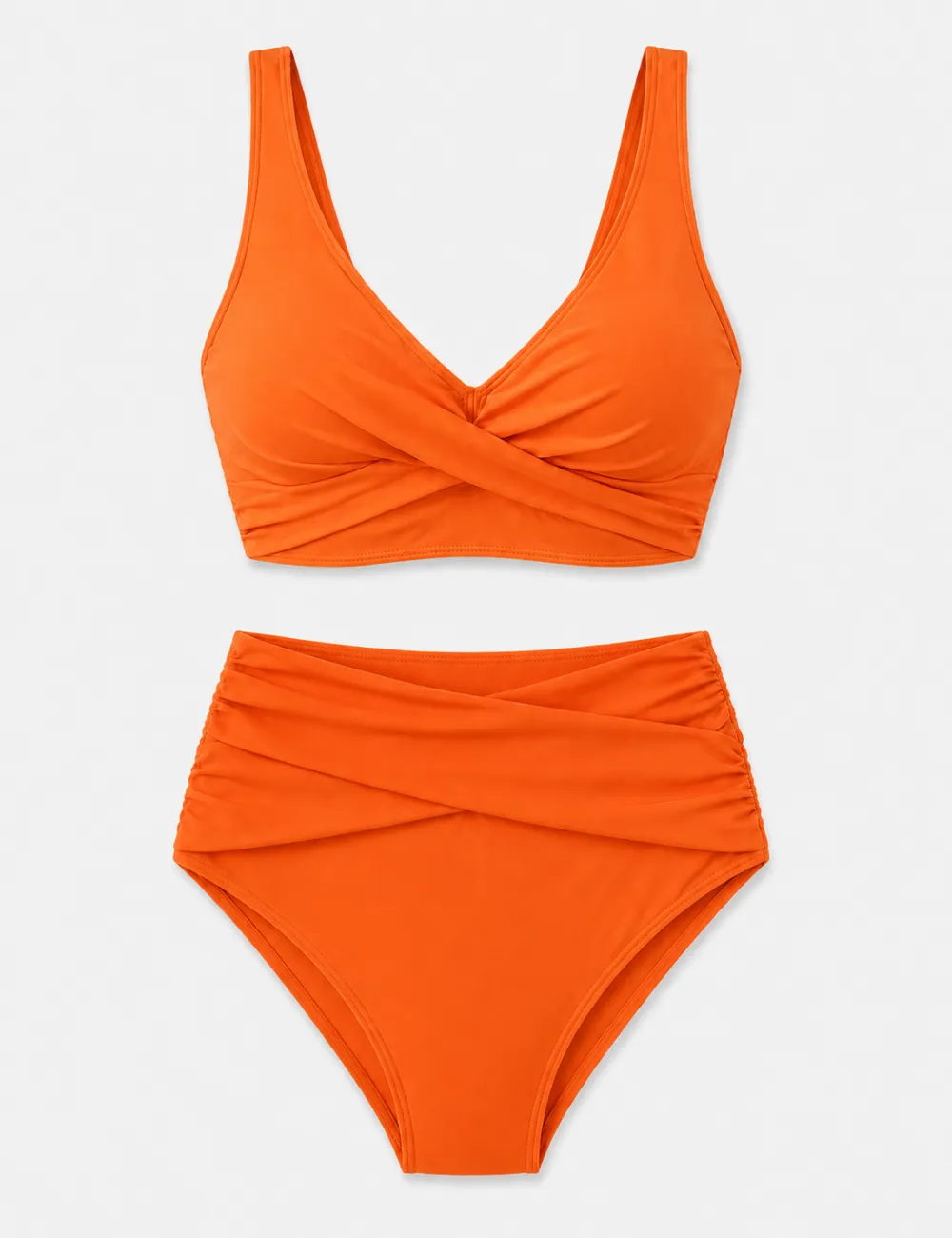 Twist Front V Neck High Waisted Bikini Set