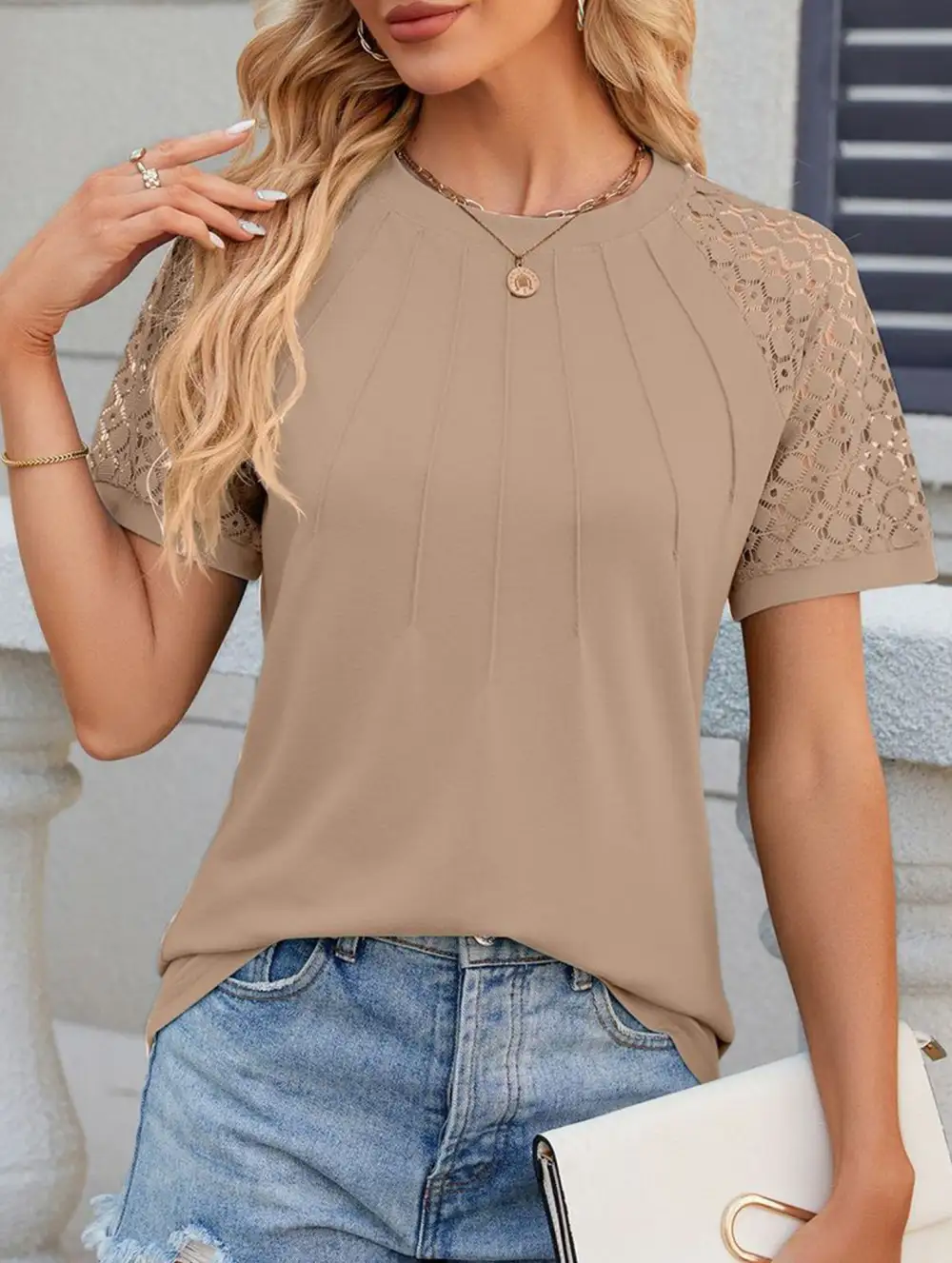 Lace Patch Crew Neck Tee