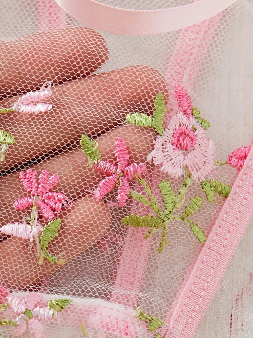 Floral Embroidered Demi Bra And Thong Set