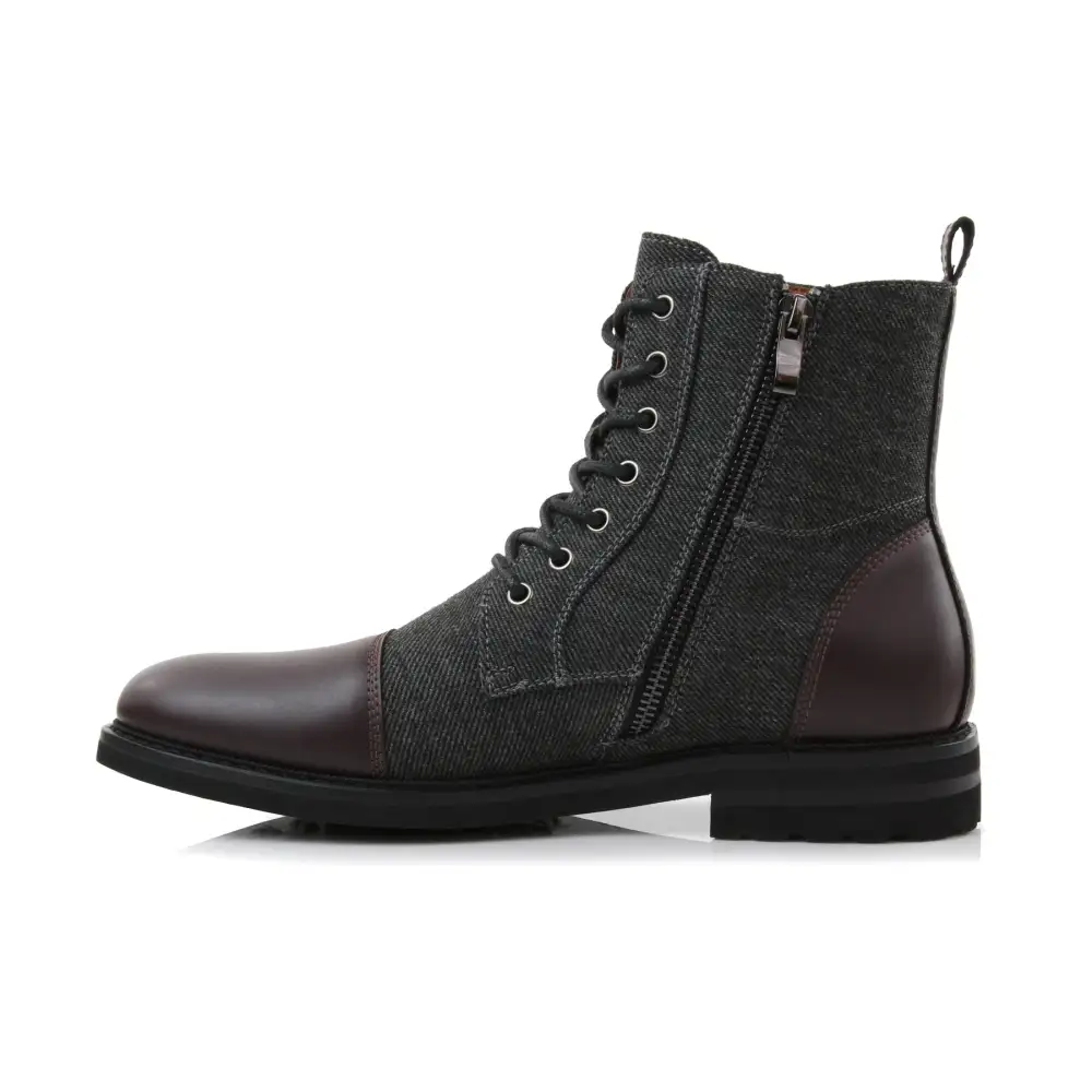 Faux-Leather Lace-Up Zip-Up Ankle Boots