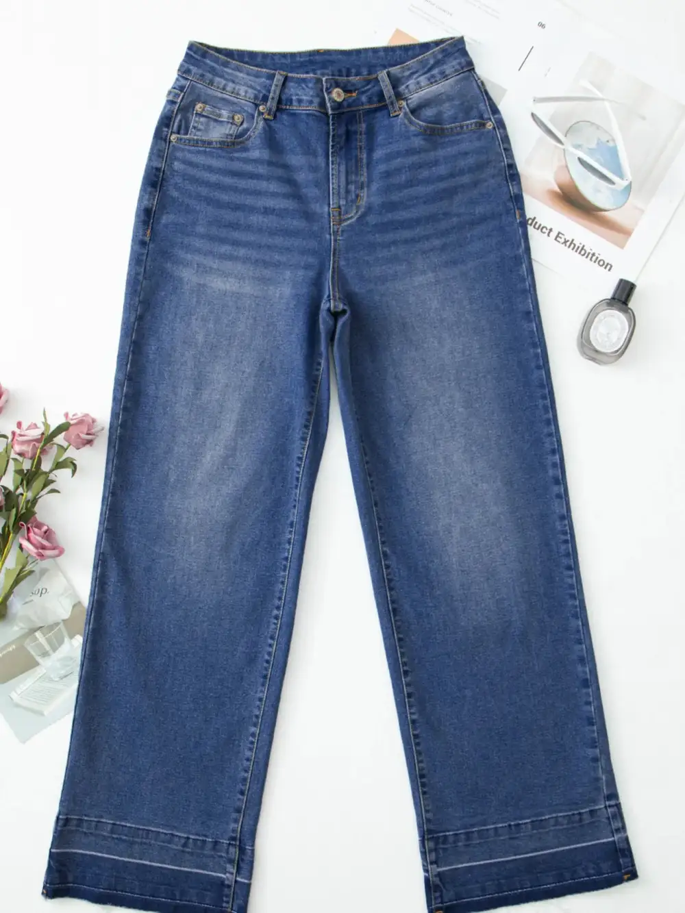 Sharp High Waist Straight Leg Raw Denim Jeans