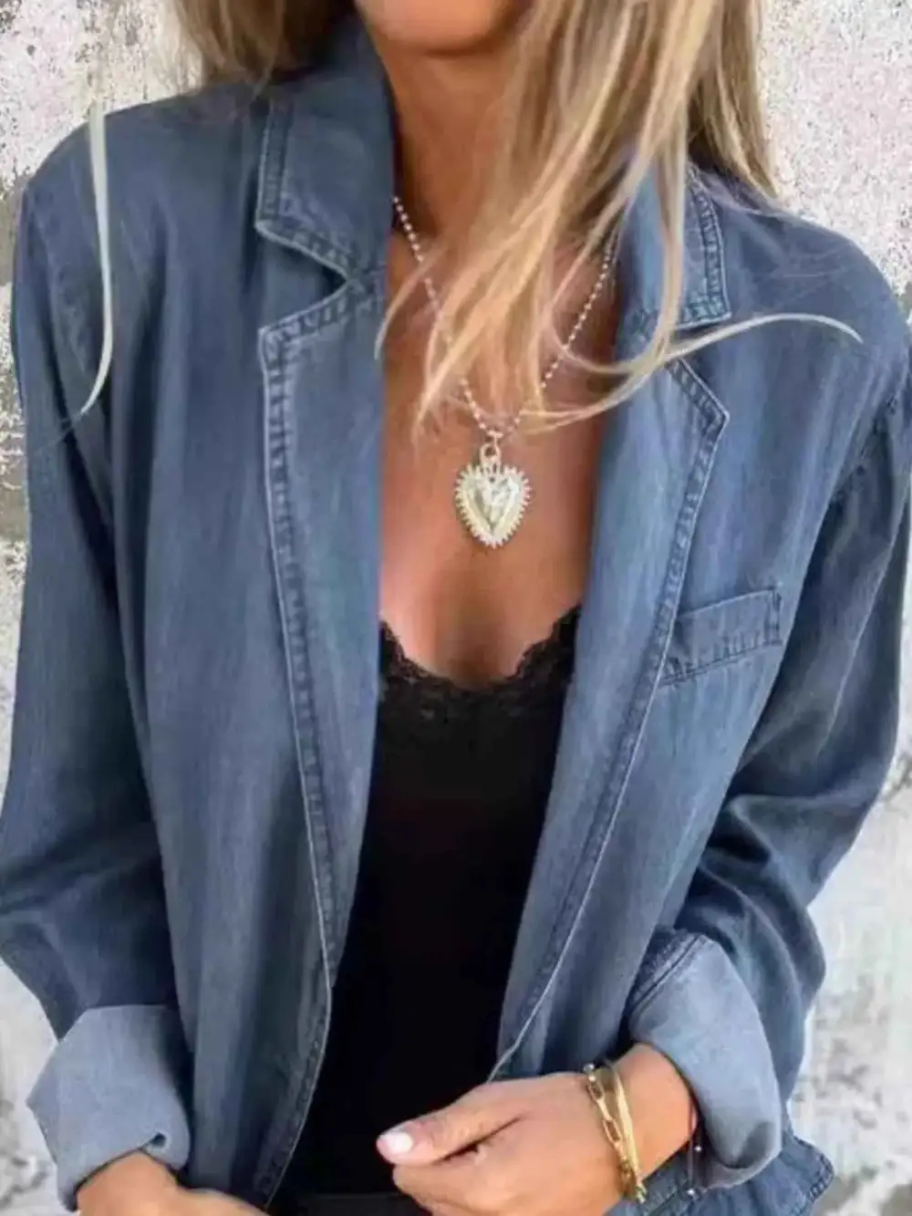 Plus Size Button Down Denim Blazer