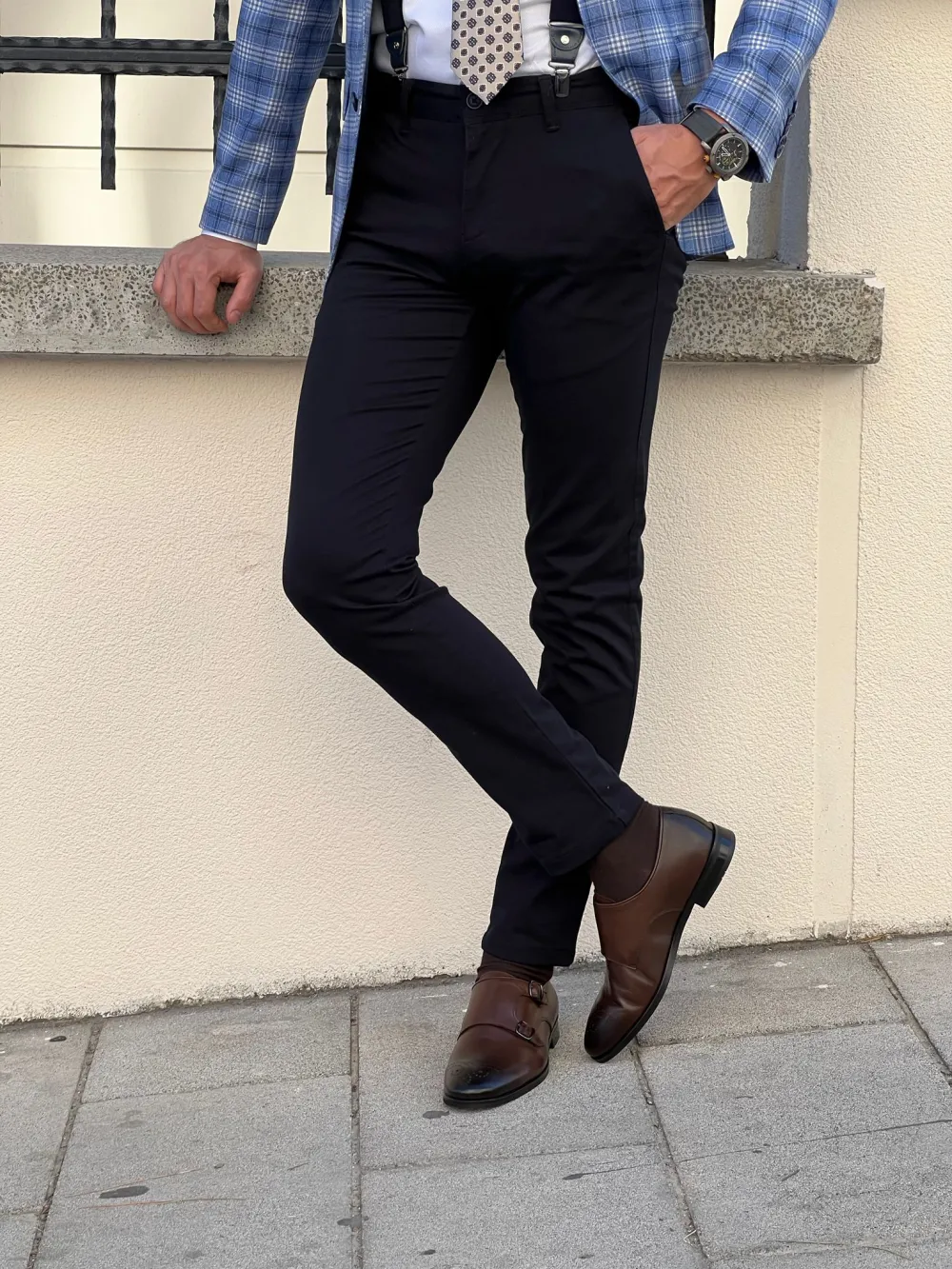 Polished Side Pocket Slim Fit Tailored Trousers
