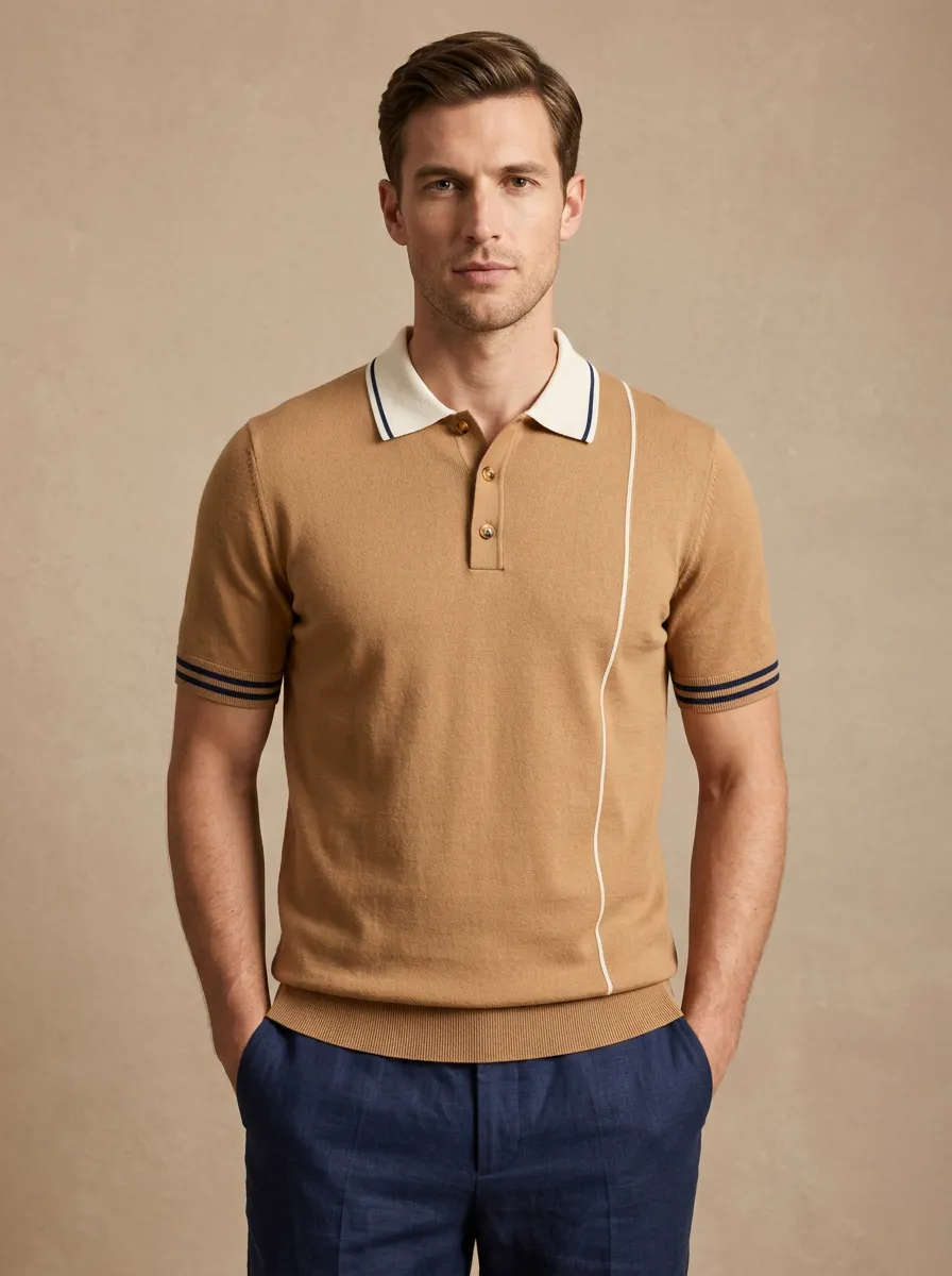 Men's Classic Relaxed Fit Vertical Stripe Polo Shirt