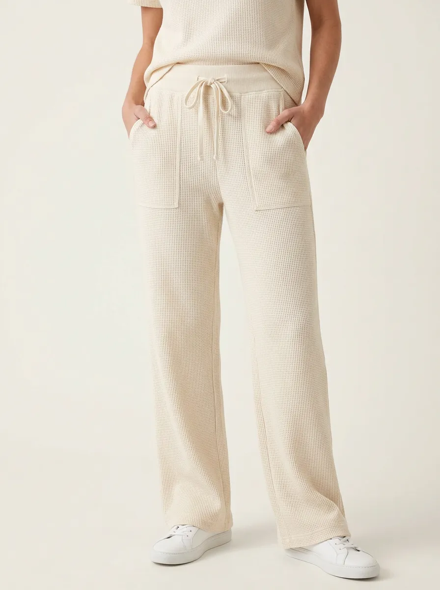 Women's Waffle Knit Drawstring Pocket Lounge Pants