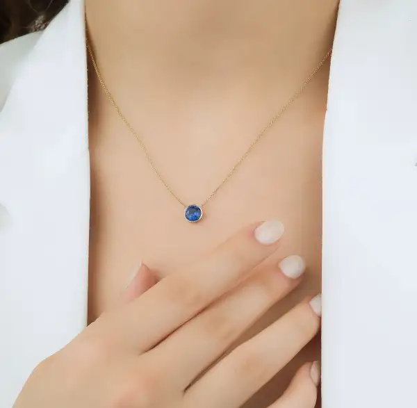 Delicate Bezel Set Solitaire Sapphire Necklace