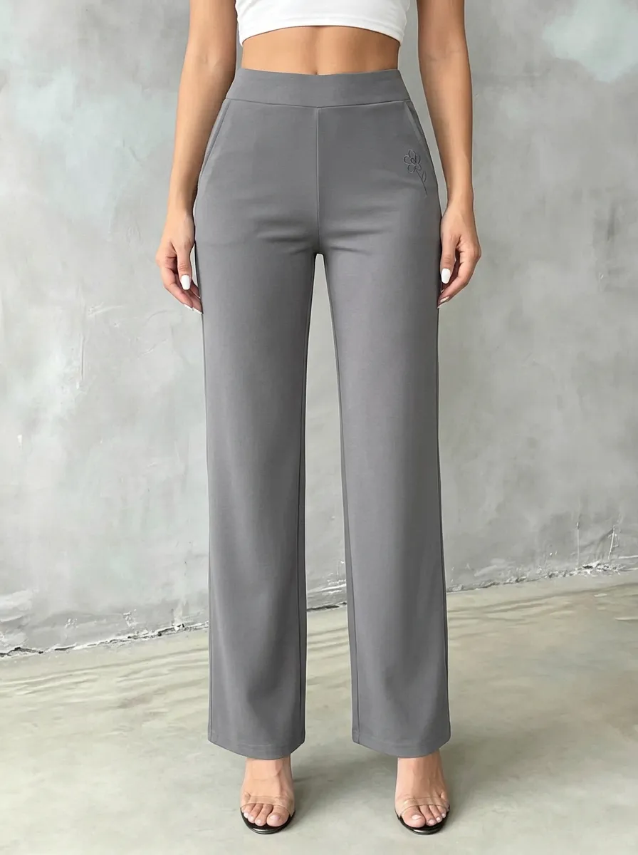 Women's Contemporary Comfort Floral Embroidered Mid Rise Straight Leg Pants