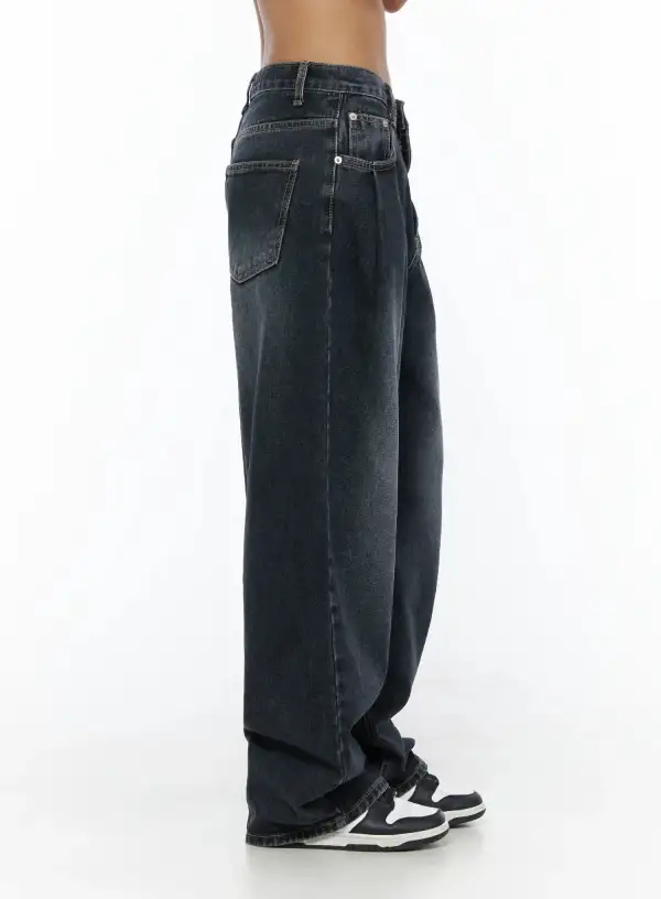 Wide-Fit Pintuck Jeans