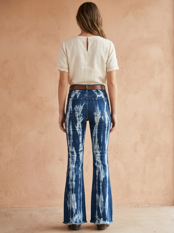 Women's Western Style Tie-Dye Printed Flare Jeans