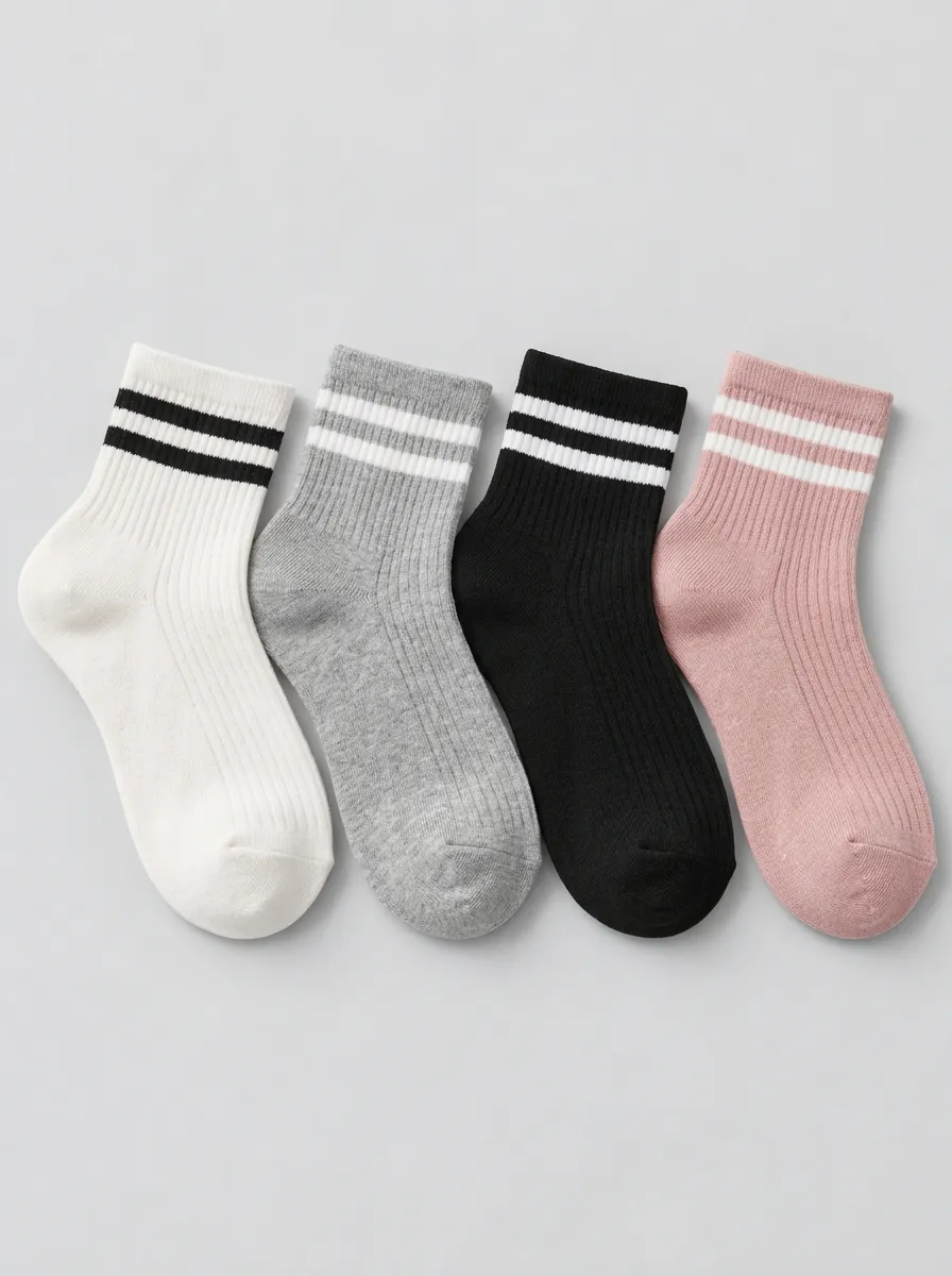 Women's Multicolor Striped Ribbed Ankle Socks 4-Pack