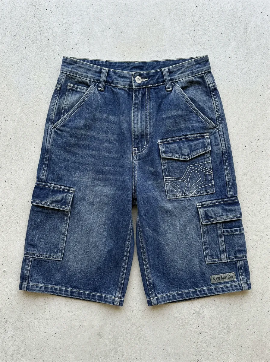 Utility Design Cargo Denim Washed Men's Cargo Shorts