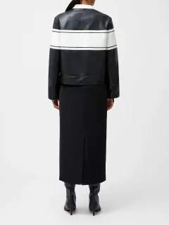 Creative Black And White Color Matching Fashionable Leather Jacket