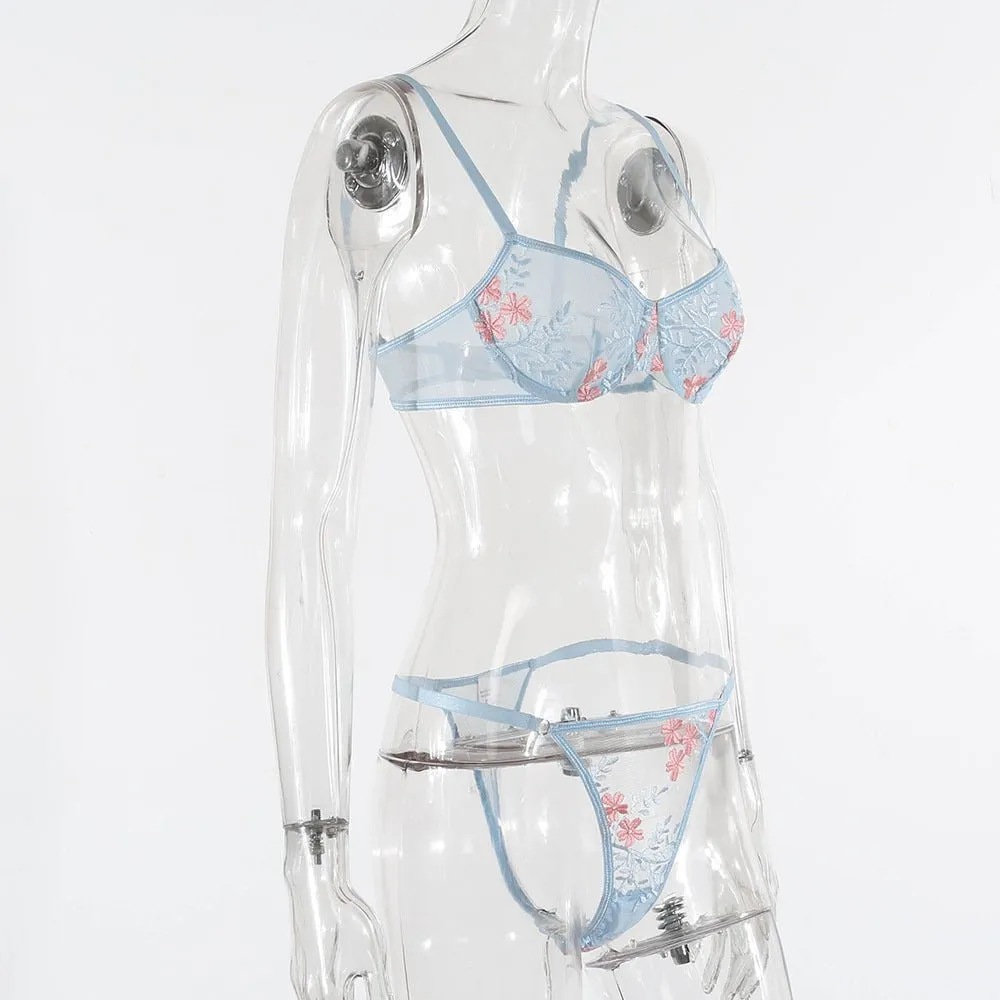 Airy Printed Mesh Coordinated Lingerie Set