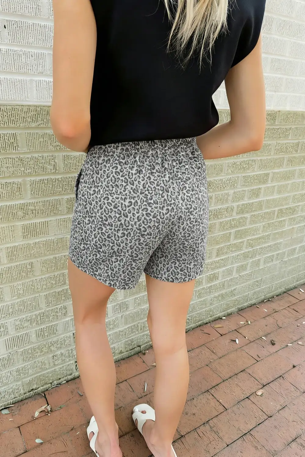 Leopard Print Wrap Front Denim Shorts