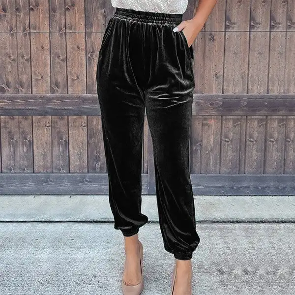 Solid Velvet Jogger Pants
