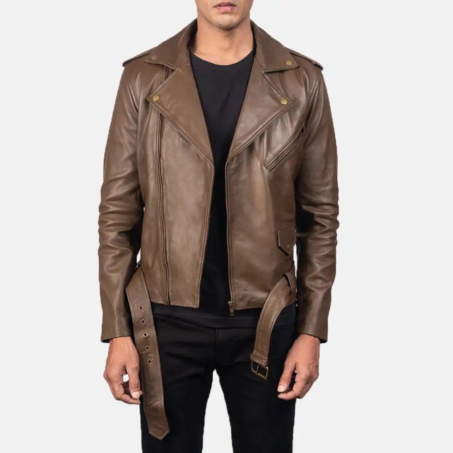 Men's Classic Tonal Detail Biker Leather Jacket