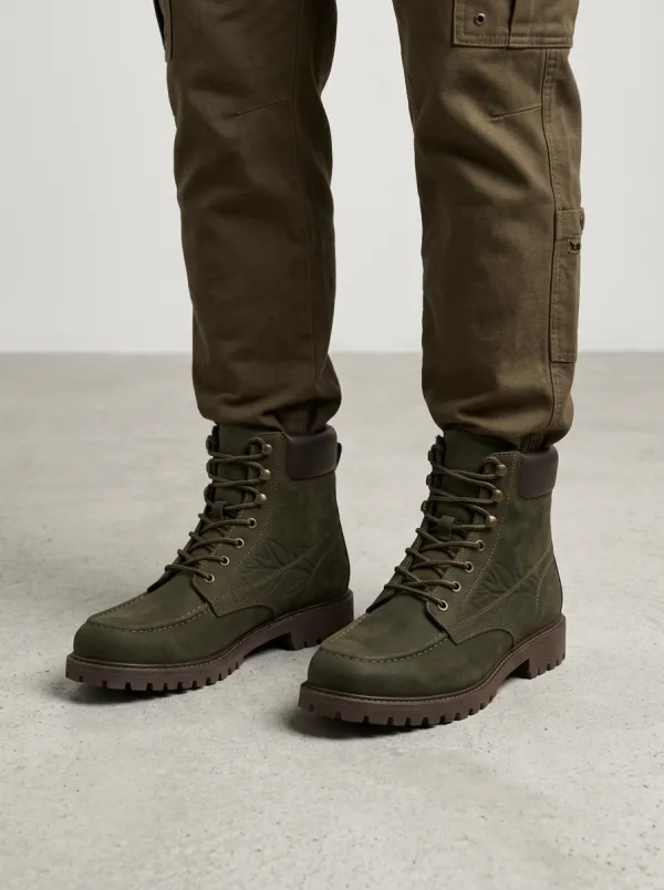 Unisex Nature Lover Leaf Embossed Print Work Boots