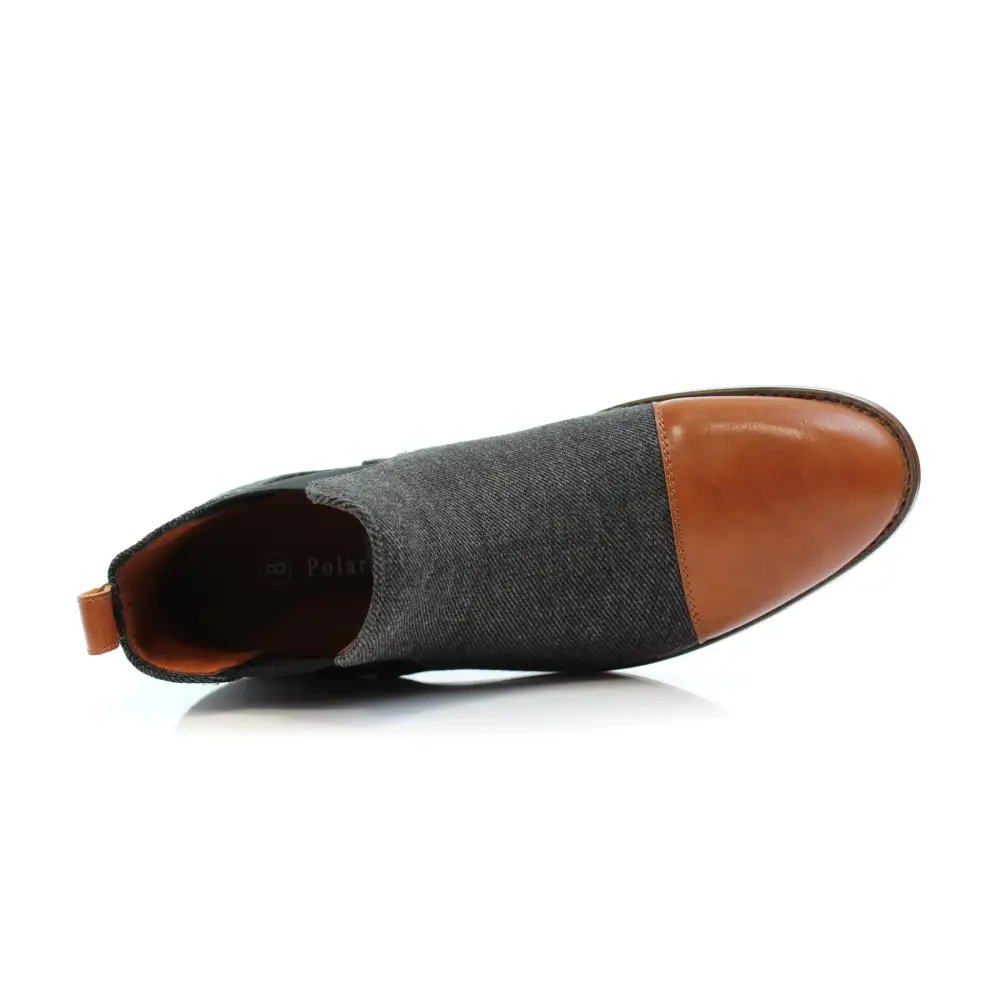 Faux-Leather Two-Tone Slip-On Chelsea Boots