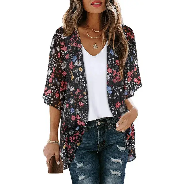 Lightweight Printed Kimono Cover-Up