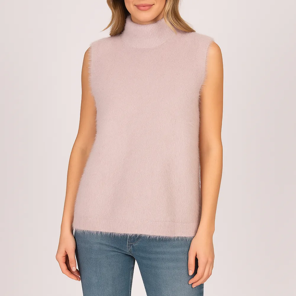 Fluffy Mock Neck Knit Vest