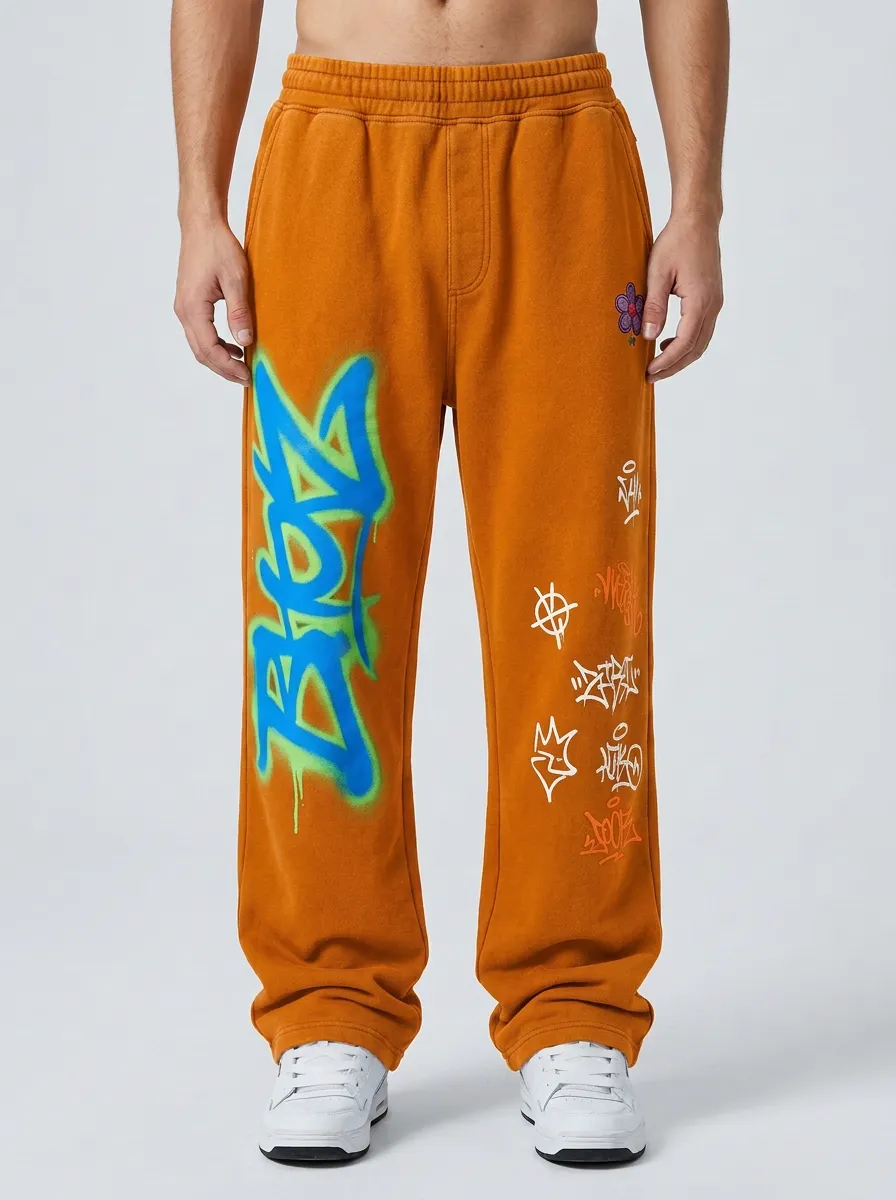 Unisex Urban Streetwear Graffiti Floral Sweatpants