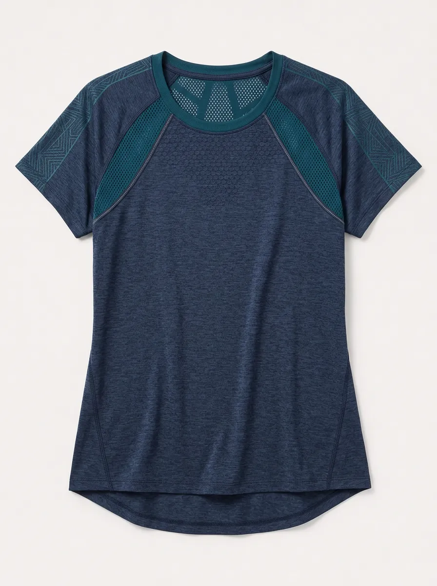 Women's Athletic Fitness Geometric Mesh Printed Top