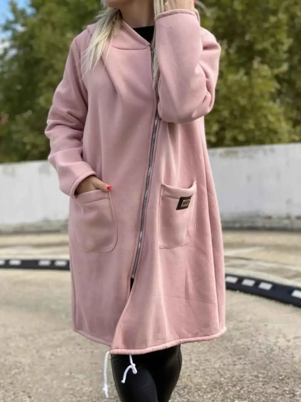 Plus Size Asymmetrical Zip-Up Hooded Fleece Outerwear