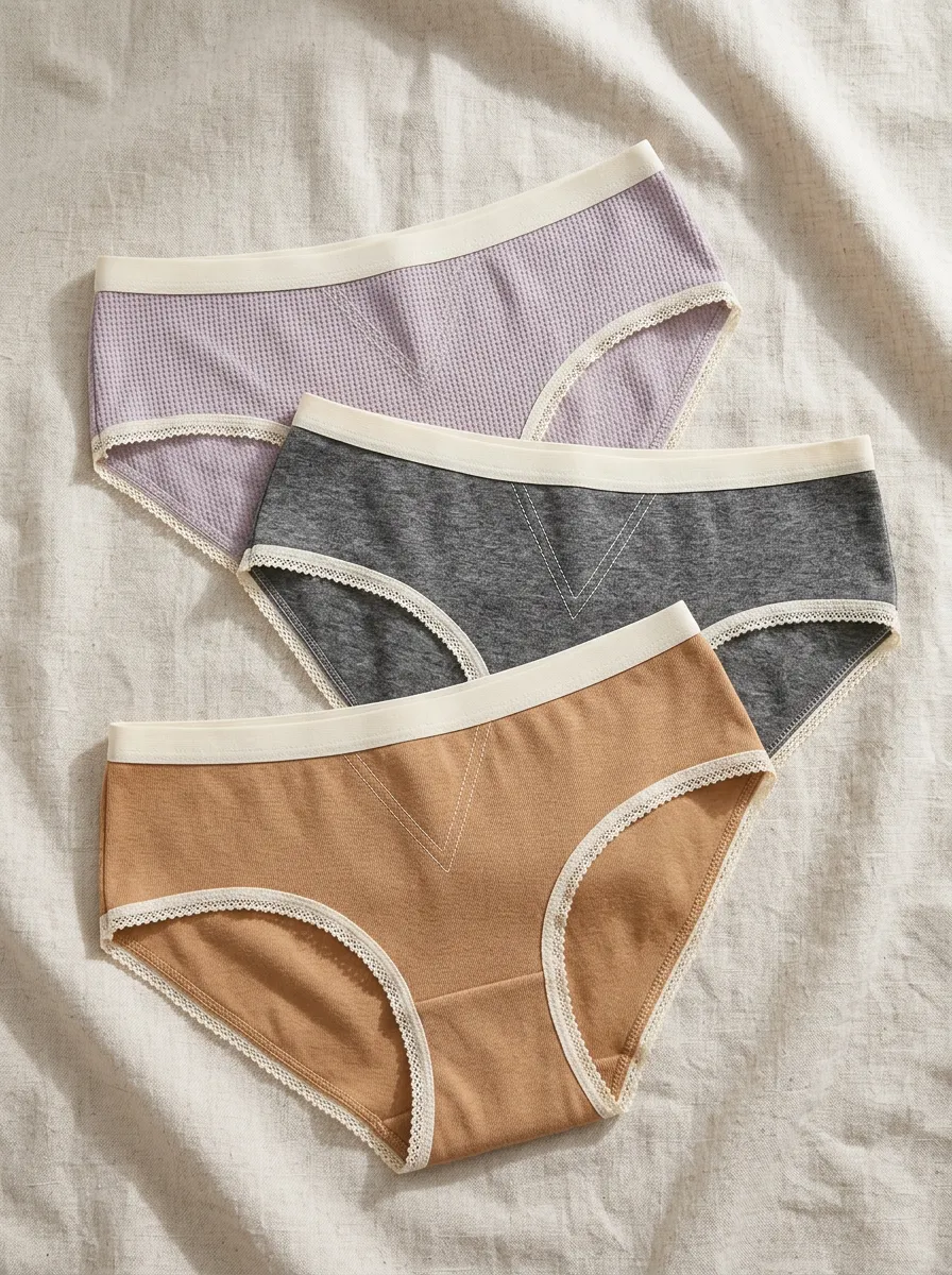 Women's Waffle Knit Lace Trim Cotton Printed Panties Set