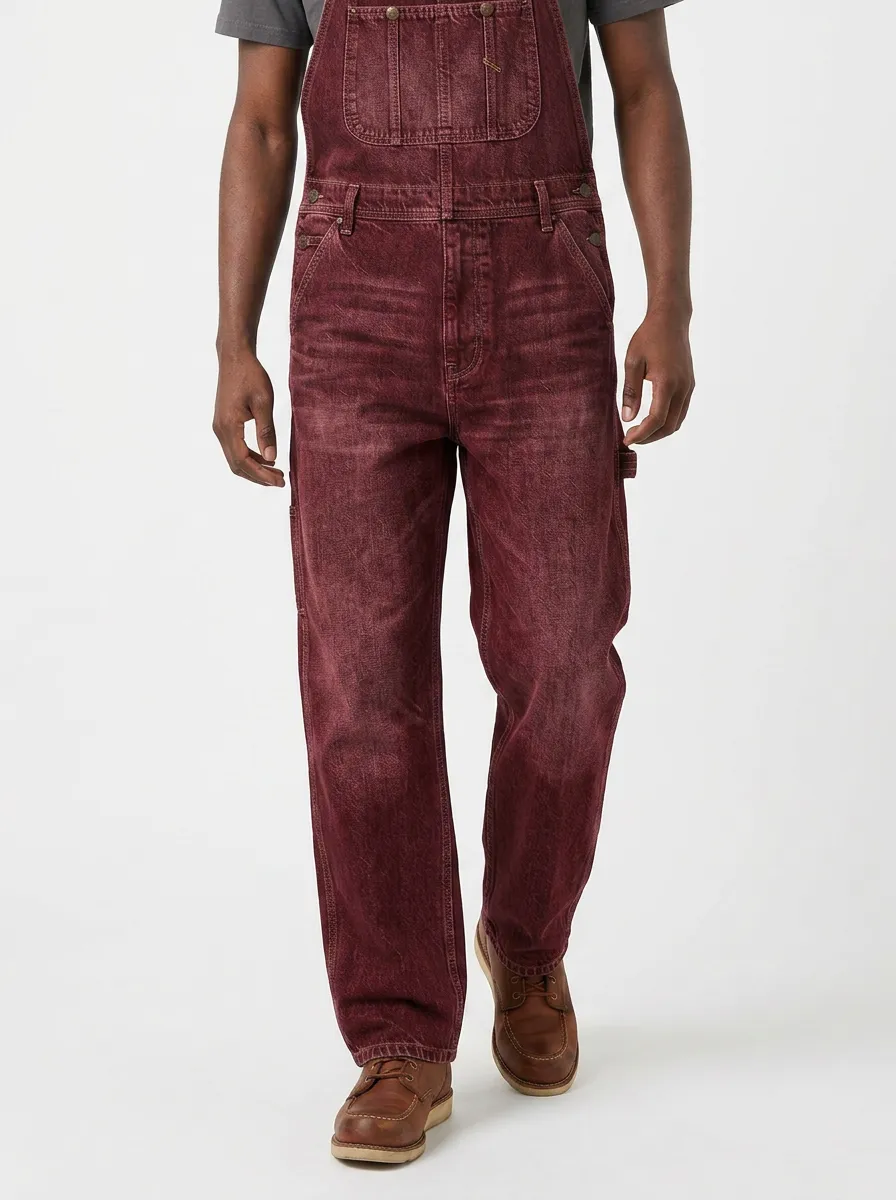 Men's Vintage Style Distressed Denim Dungarees Overalls