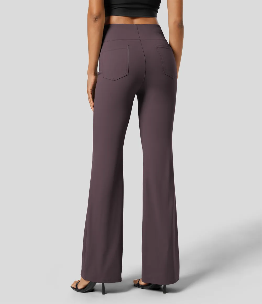  High Waisted Back Side Pocket Slight Flare Work Pants
