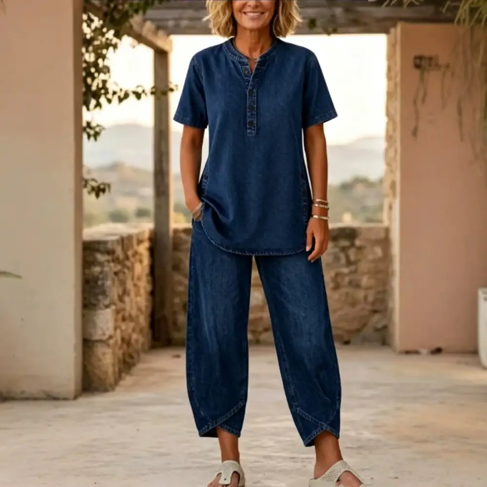 Lapel Button-Up Women's Lounge Set