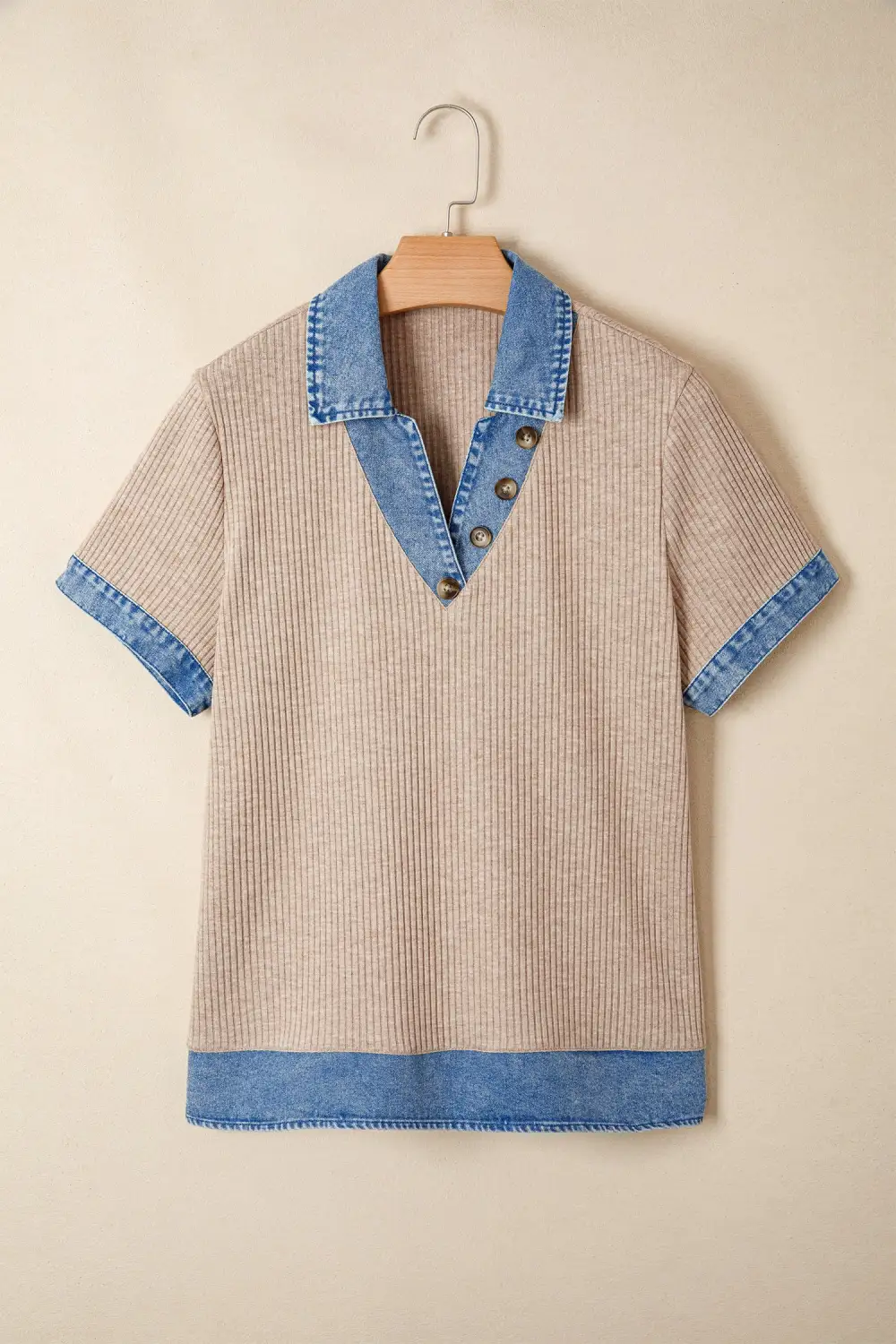 Women's Colorblock Patchwork Denim Top