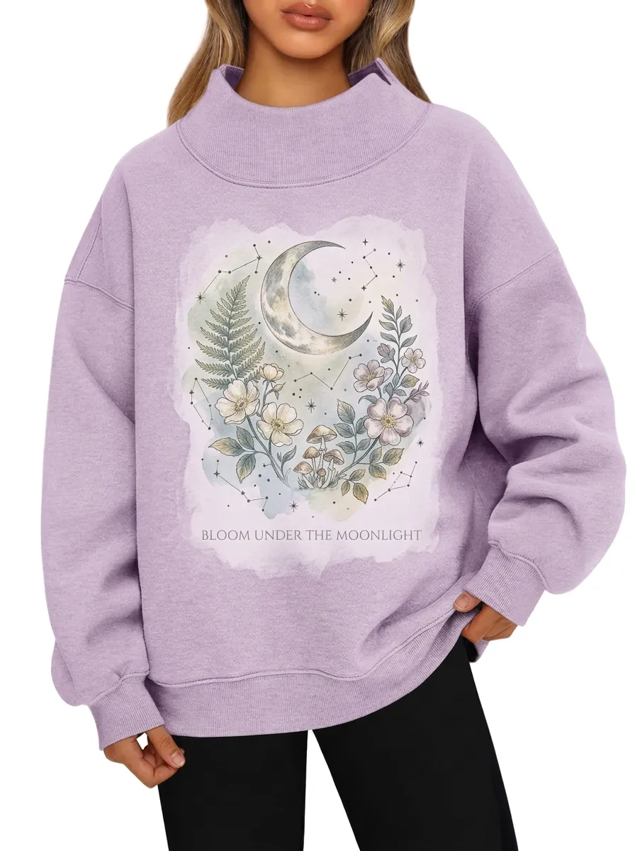 Women's Celestial Mushroom Floral Moon Graphic Sweatshirt