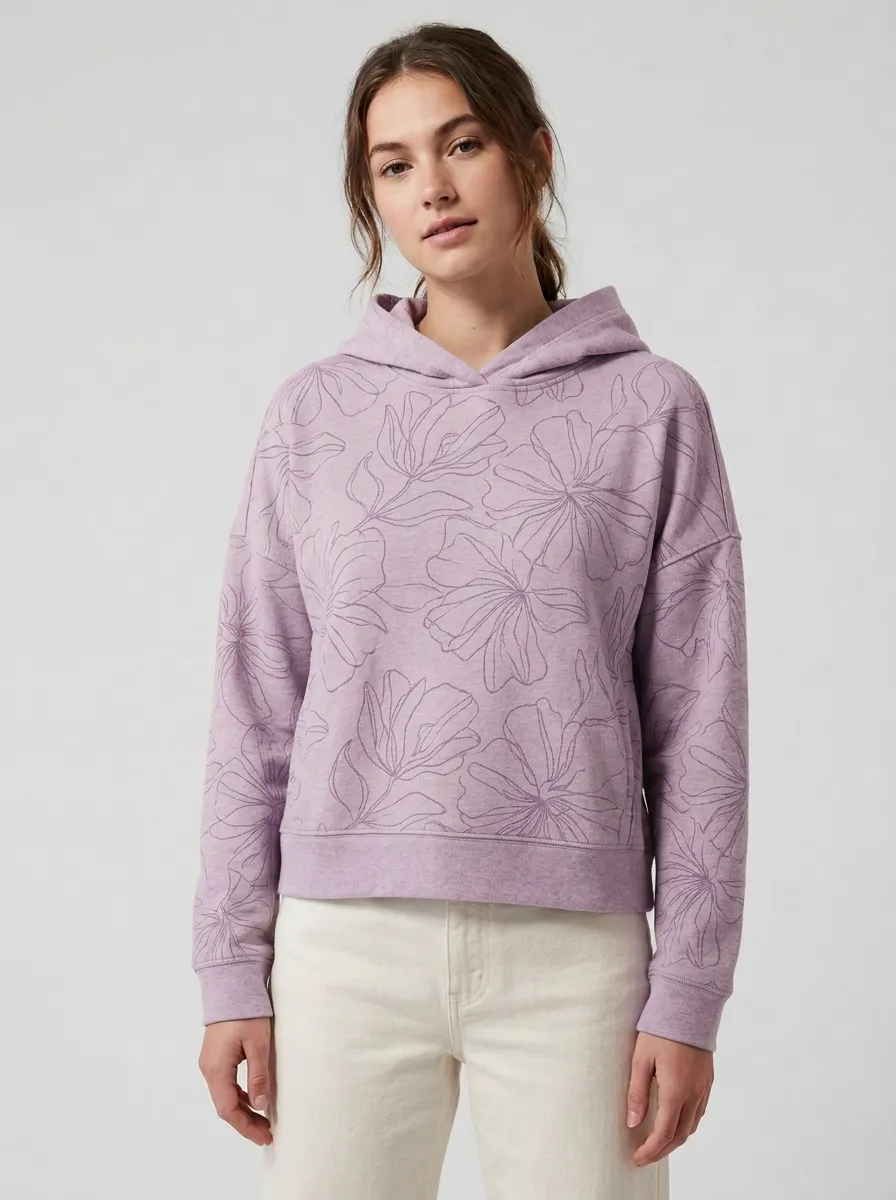 Women's Modern Botanical Floral Line Art Nature Inspired Graphic Hoodie